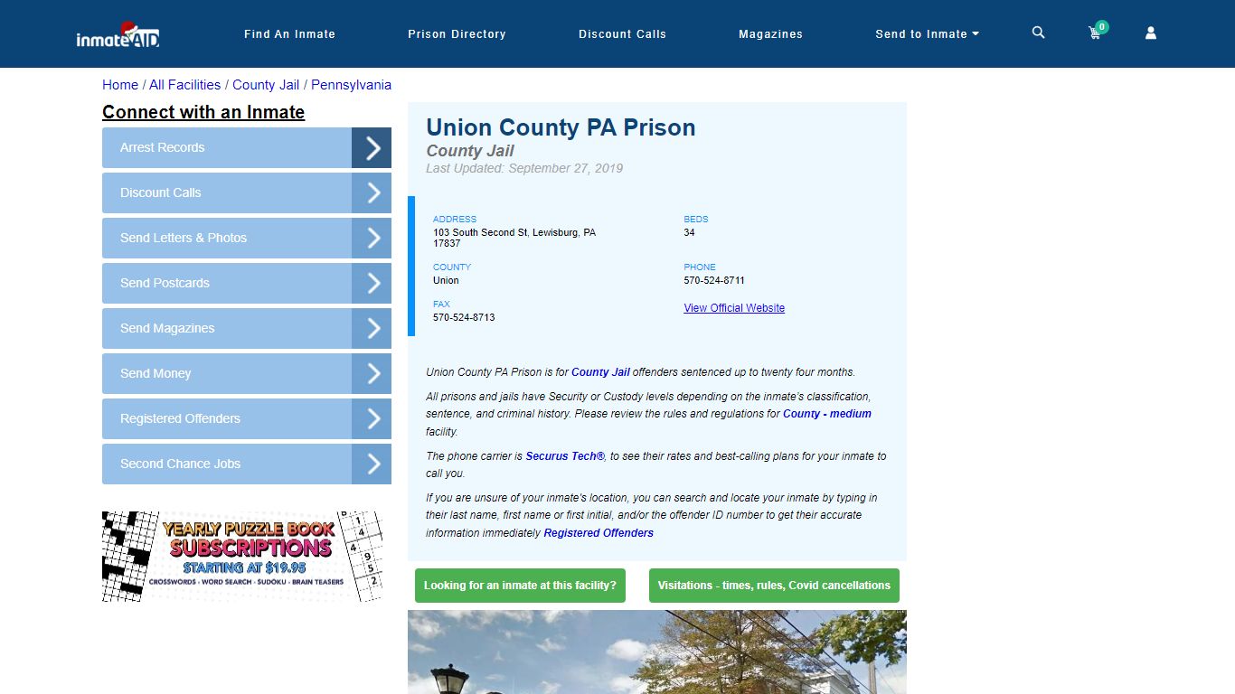 Union County PA Prison - Inmate Locator - Lewisburg, PA